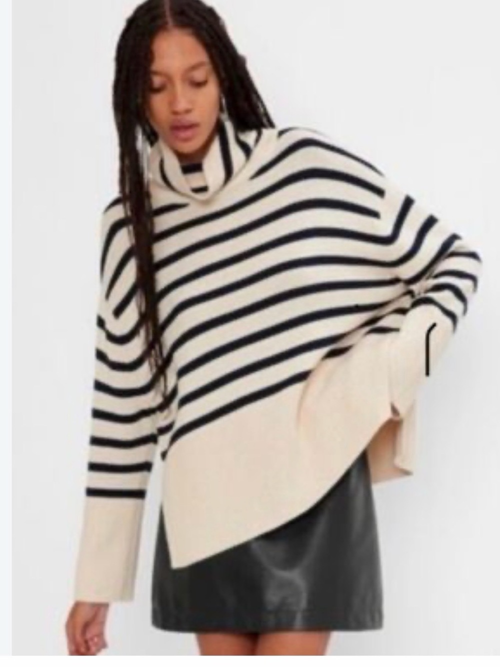 Buffalo David Bitton Black and Cream Striped Turtleneck Poncho Sweater